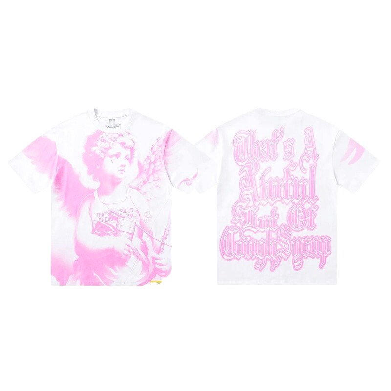 COUGH SYRUP Angel Print Street Style White and Pink T-shirt