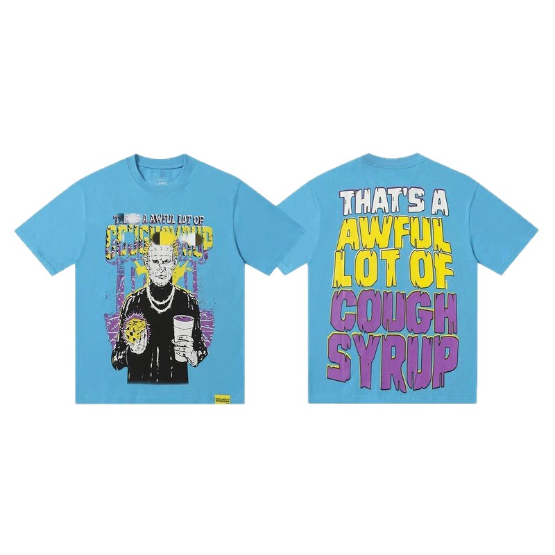 COUGH SYRUP Character Print Street Style Light Blue Short Sleeve T-Shirt