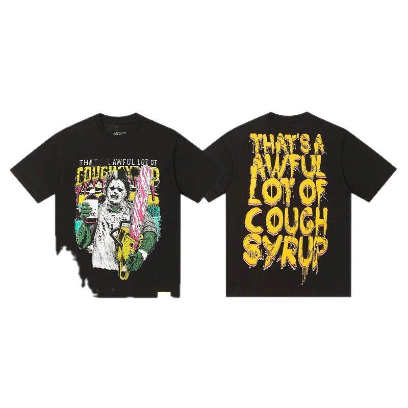 COUGH SYRUP Horror Print Street Style Black T-Shirt