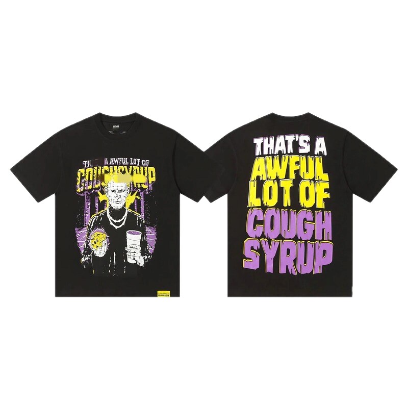 COUGH SYRUP Portrait Print Street Style Black T-shirt