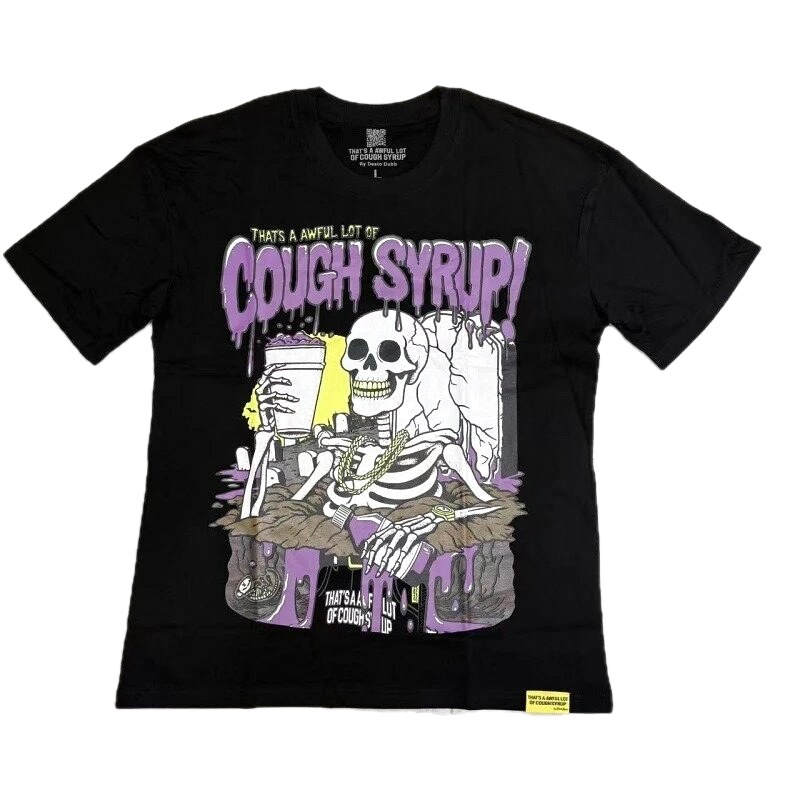 Cough Syrup Skull Print Hip-hop Style Black T-shirt