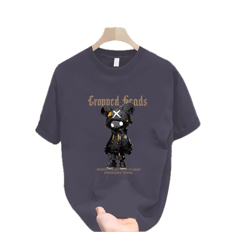Crowned Heads Mechanical Bear Street Style Charcoal Gray T-Shirt