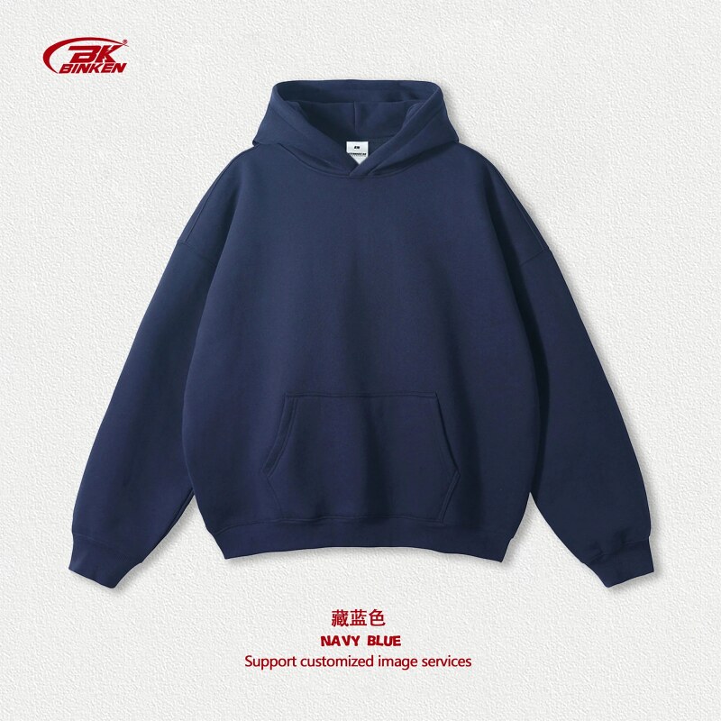 Daily Pullover hoodie Navy Blank Kangaroo for City Outfits
