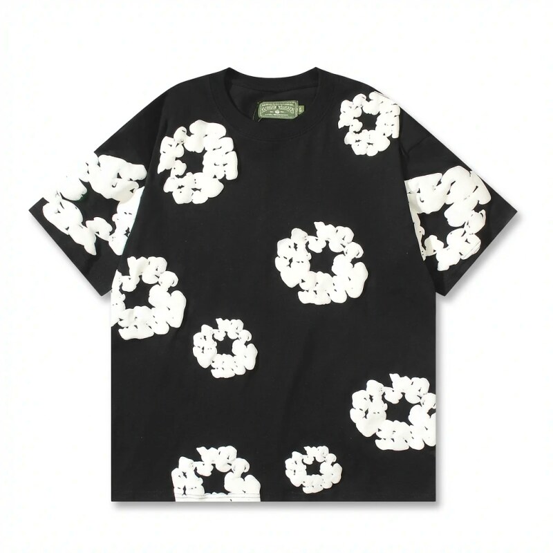 DENIM TEARS Black T-shirt with Flower Print