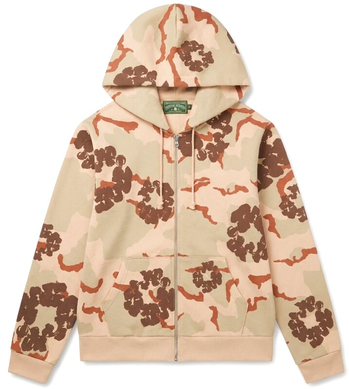 DENIM TEARS camouflage-style beige hoodie