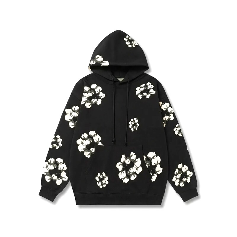 DENIM TEARS Floral Style Black Hoodie