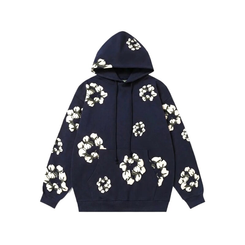 DENIM TEARS Floral Style Navy Blue Hoodie