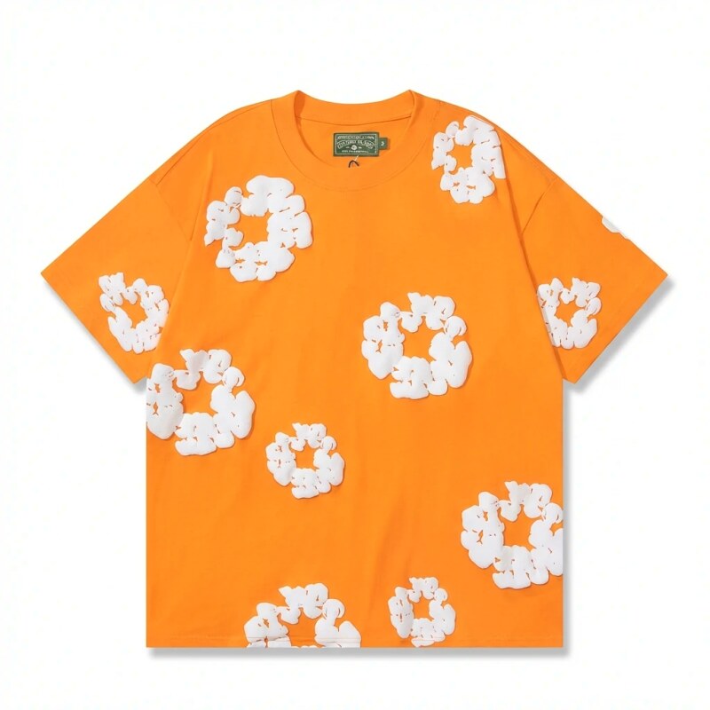 DENIM TEARS Floral Style Orange T-shirt