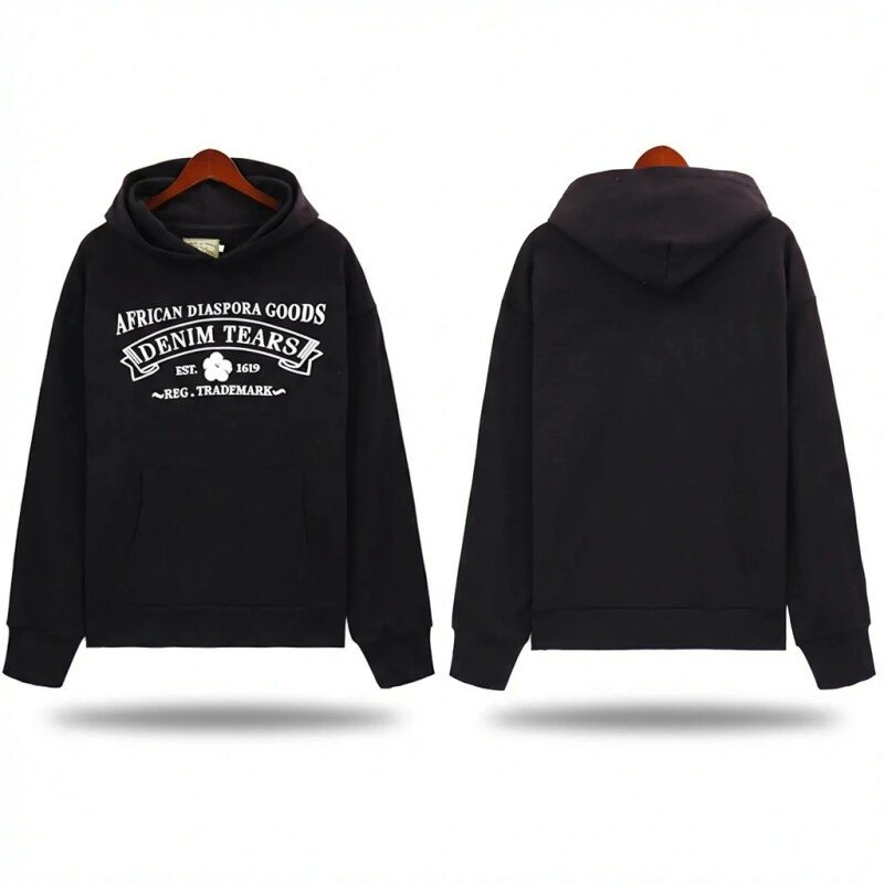 DENIM TEARS retro-style black hoodie