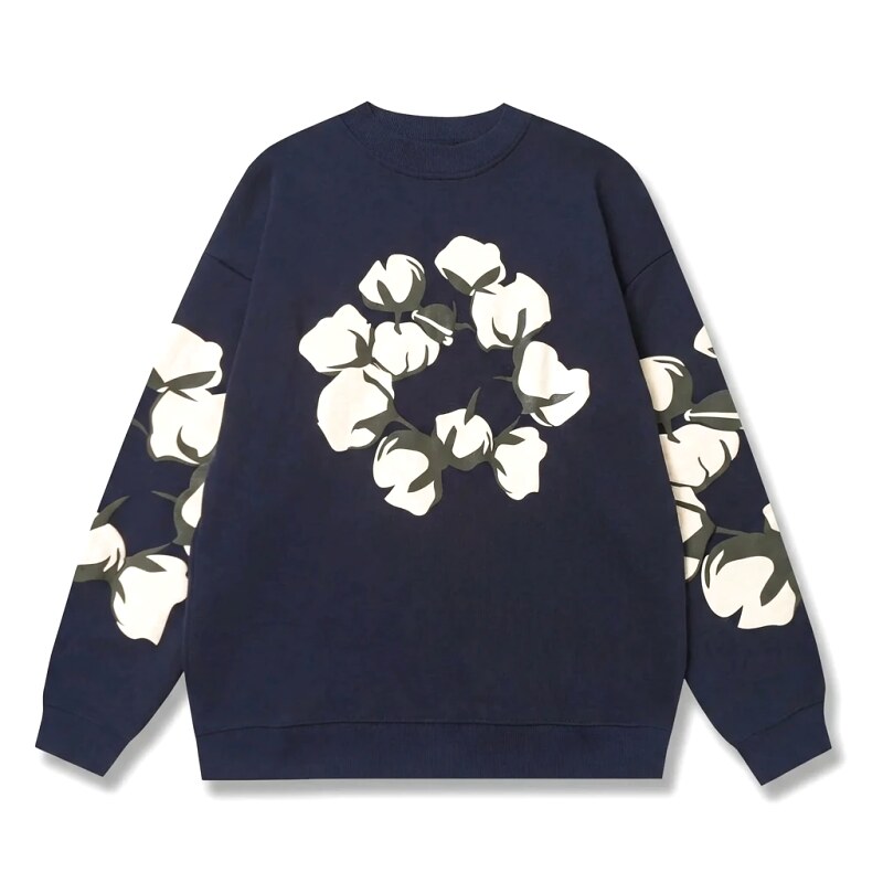 DENIM TEARS Retro Style Navy Blue Sweatshirt