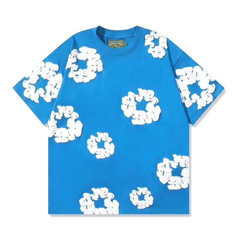 DENIM TEARS Three-dimensional Flower Blue Short-sleeve Shirt