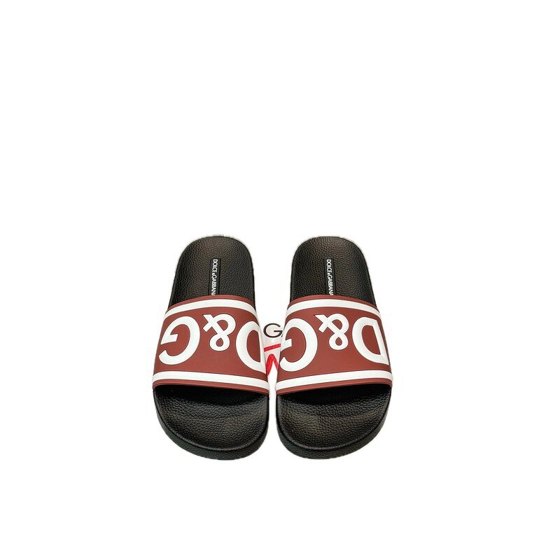 D&G Classic Logo Trendy & Cool Reddish Brown Patchwork Black Slide Sandals