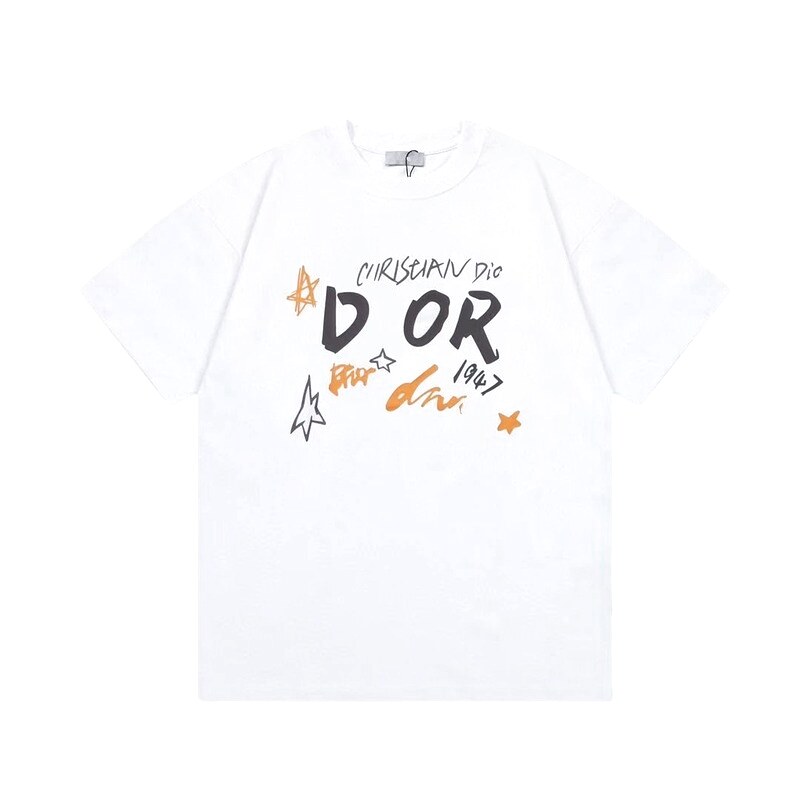 Dior 1947 Trendy Graffiti Style White T-Shirt