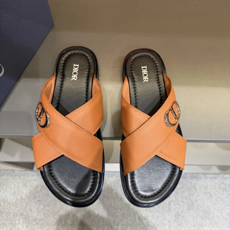 Dior CD Buckle Light Luxury Style Caramel Slide Sandals
