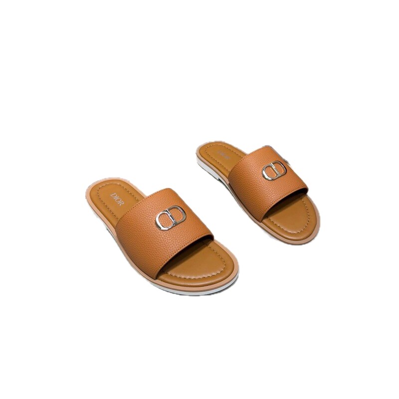 Dior CD Collection Light Luxury Style Brown Slides