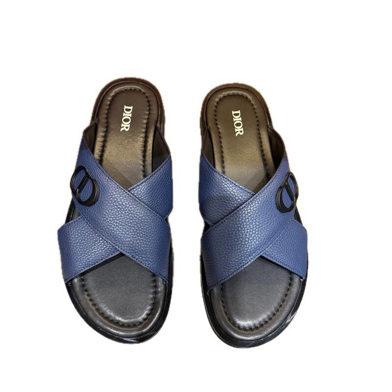 Dior Classic Collection Light Luxury Style Navy Blue Slides