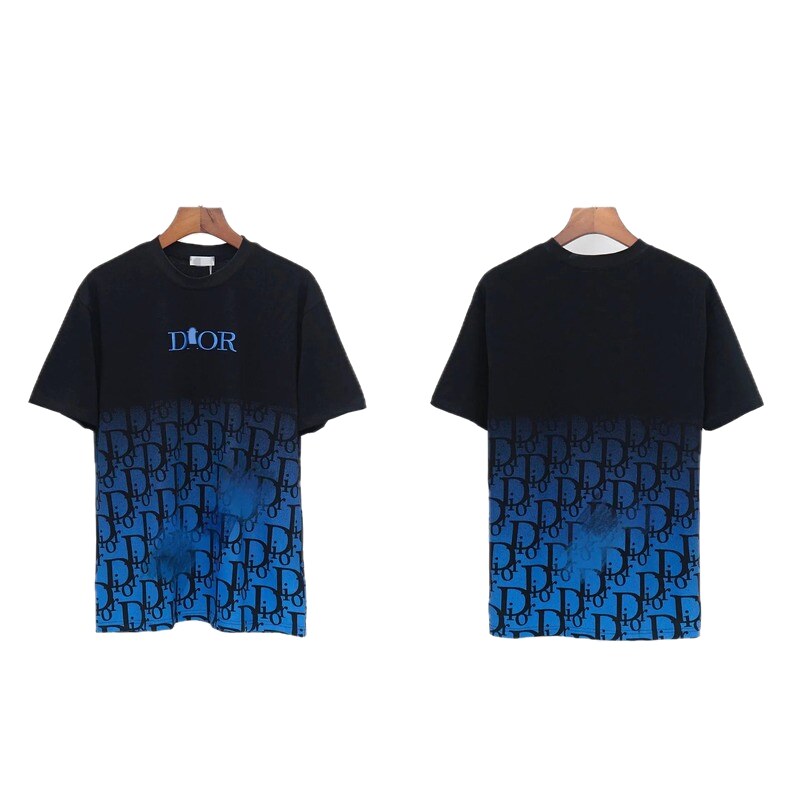 Dior Classic Monogram Trendy Style Black-Blue Gradient T-Shirt