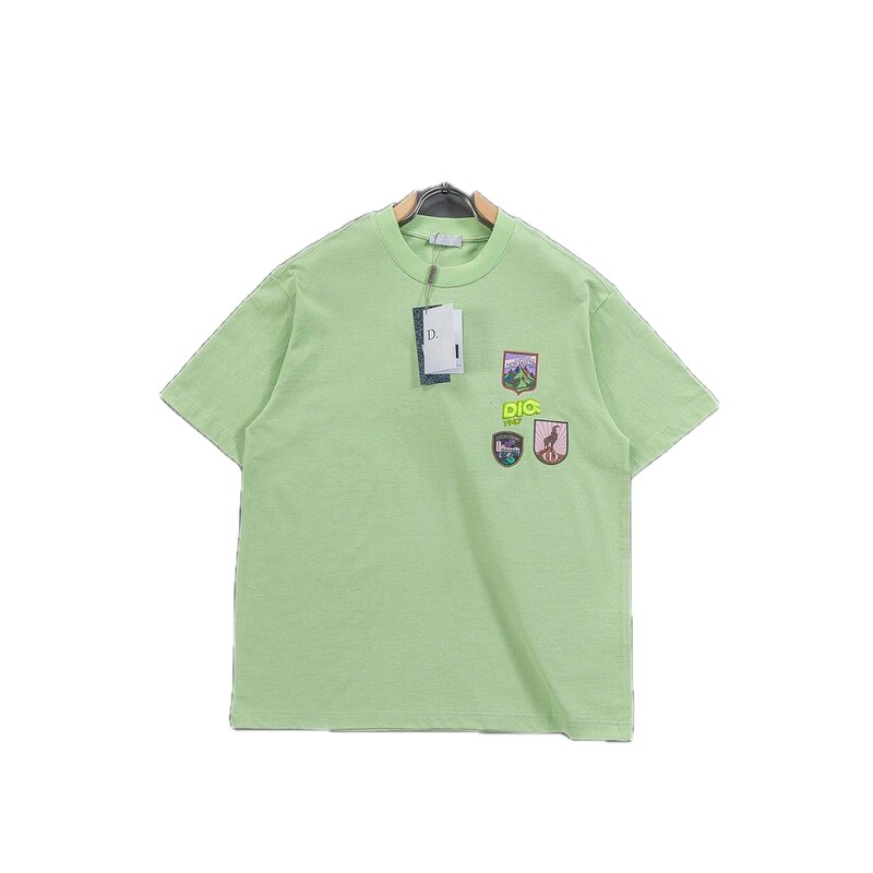 Dior Embroidered Badge Casual Style Lime Green T-Shirt