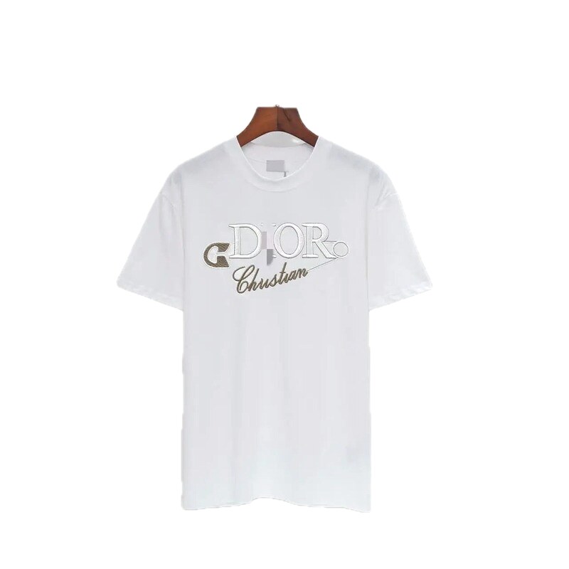 Dior Embroidered Light Luxury Style White Short-sleeve T-shirt