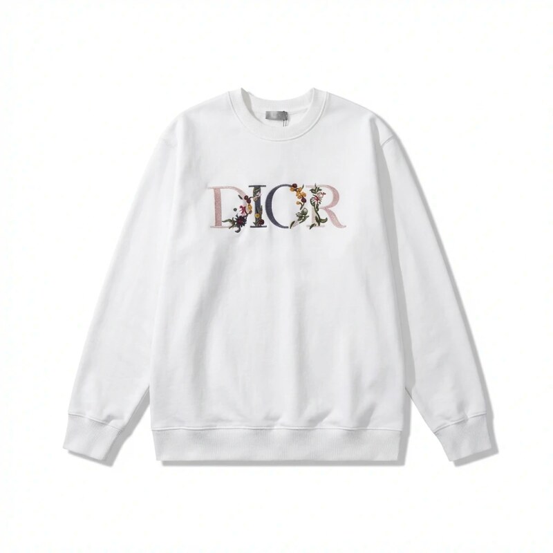 Dior floral embroidery style white sweatshirt