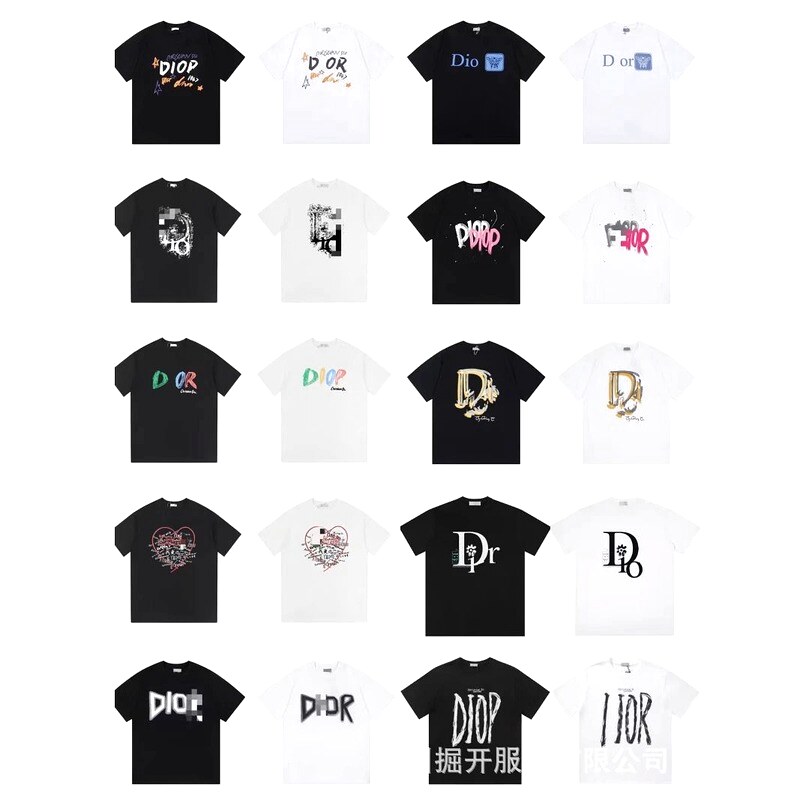 Dior Graffiti Cool & Trendy Style Black and White Short-sleeve T-shirt