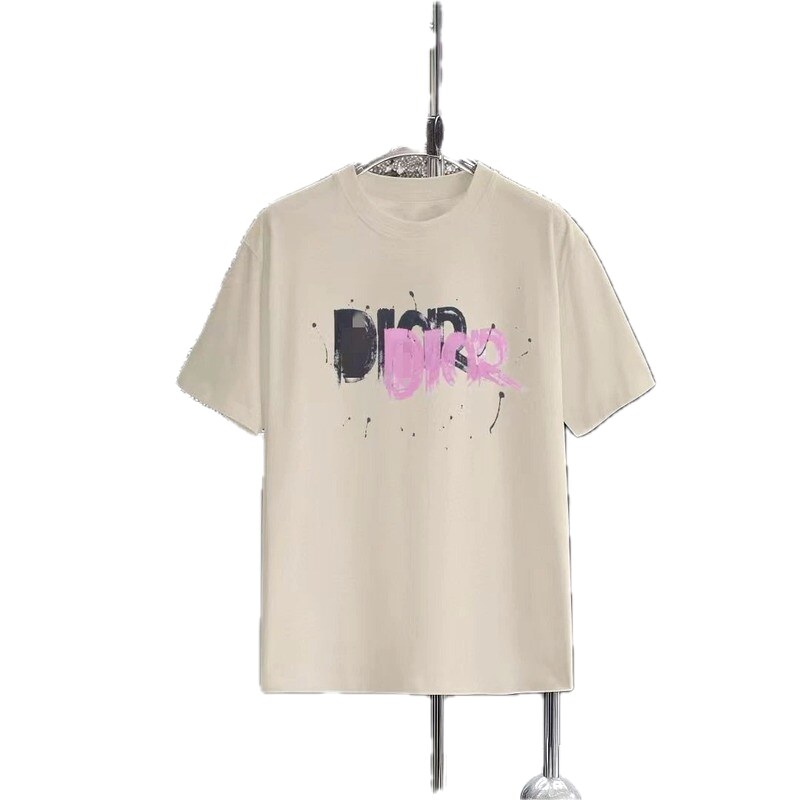 Dior Graffiti Street Style Apricot Short-sleeve T-Shirt