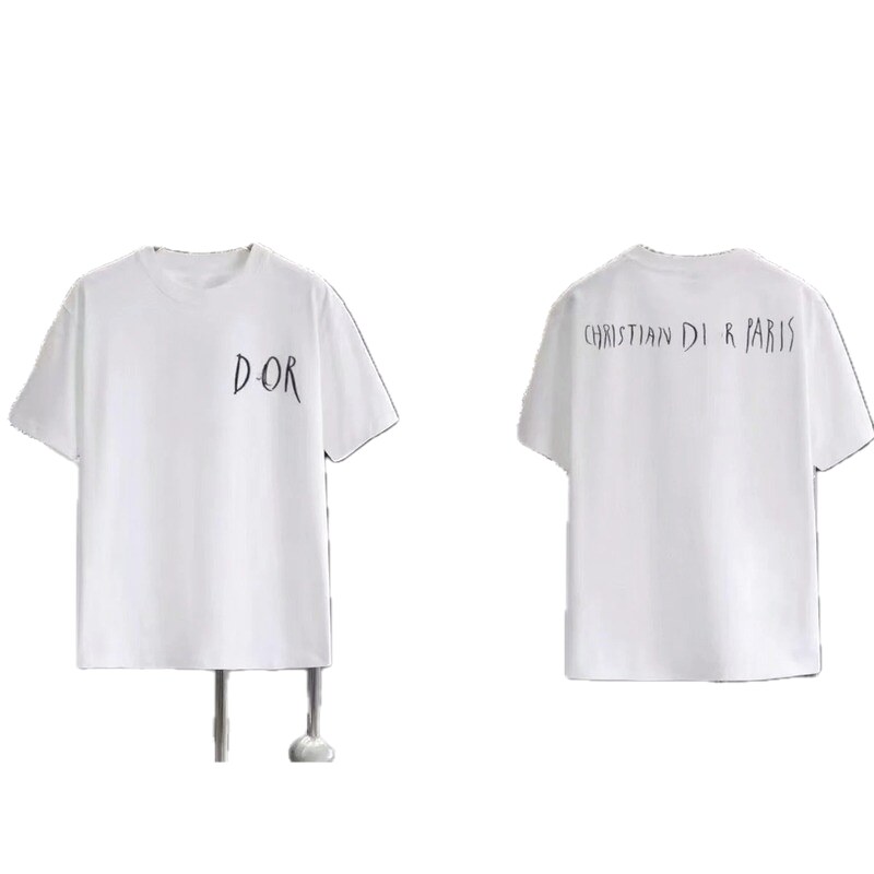Dior Hand-painted Graffiti Style White Short-sleeved T-shirt