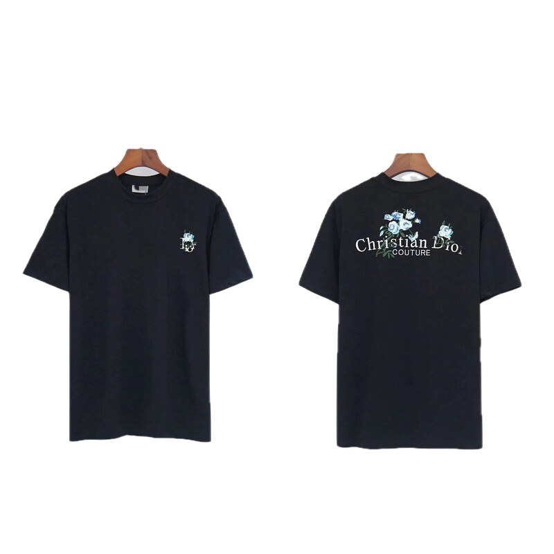 Dior Haute Couture Floral Embroidered Black Short-sleeved T-shirt