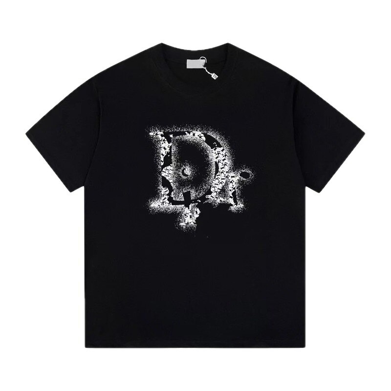 Dior Large D Print Trendy Style Black T-Shirt