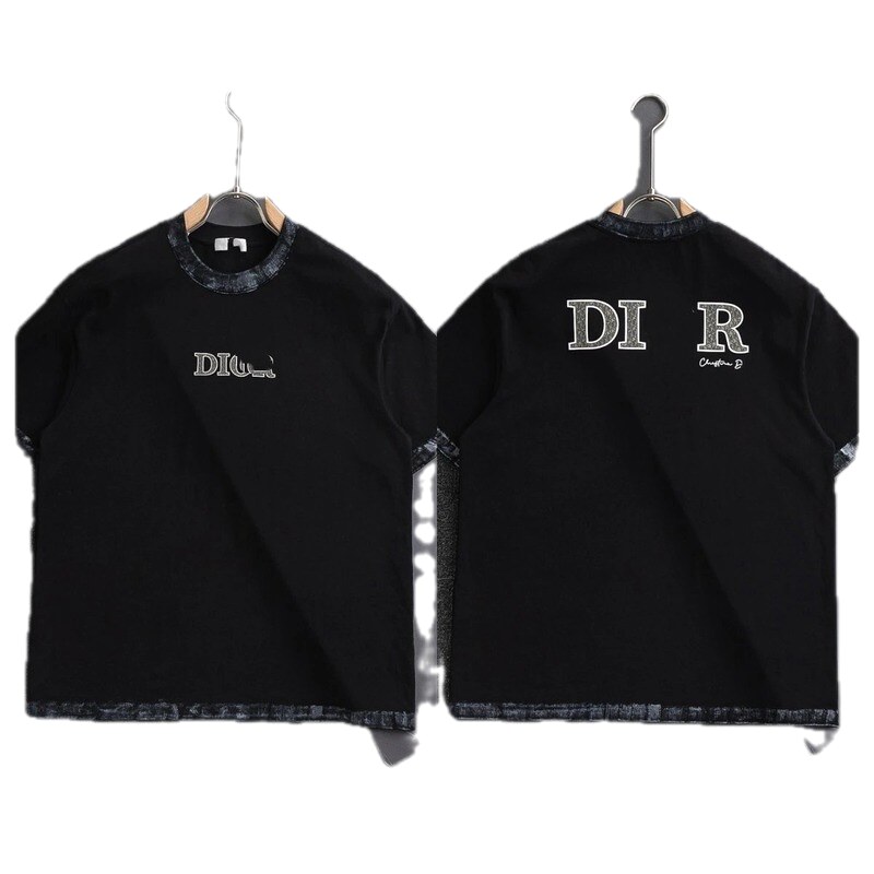 Dior Letter Print Light Luxury Style Black T-Shirt