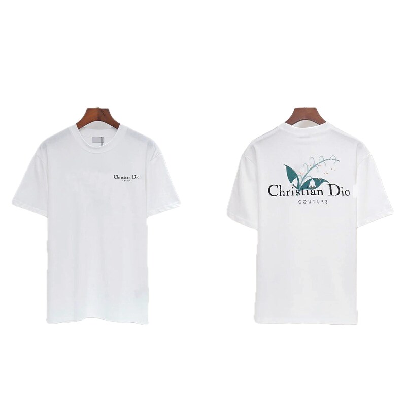 Dior Lily of the Valley Collection Casual Style White T-Shirt