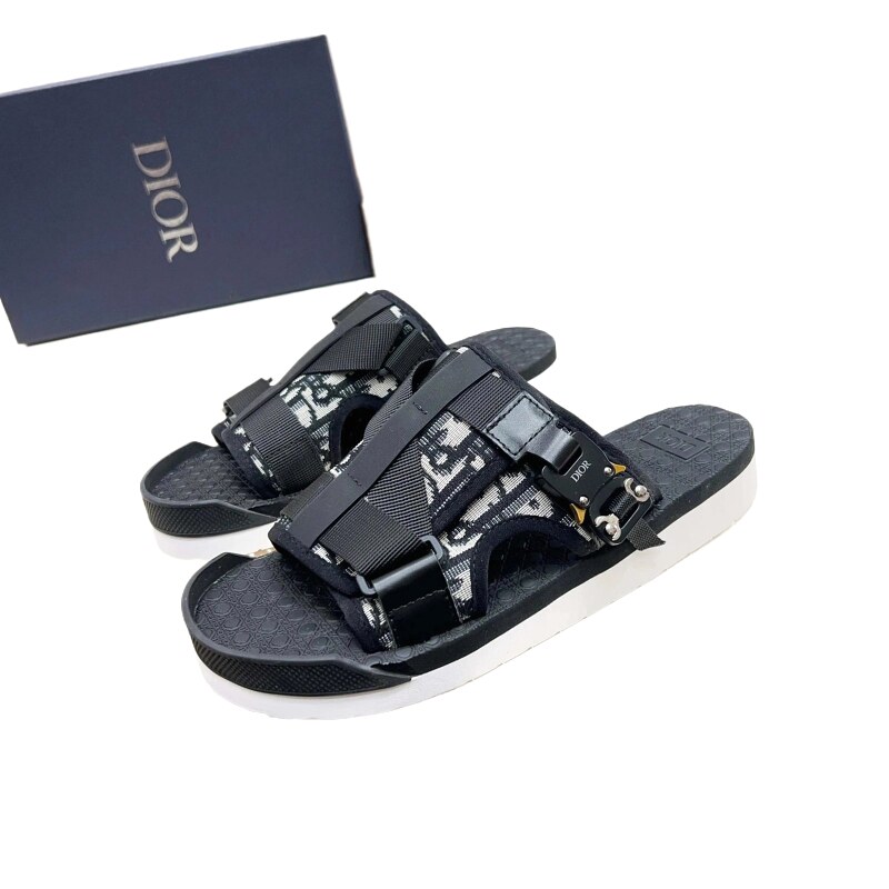 Dior Monogram Casual Style Black and White Slides