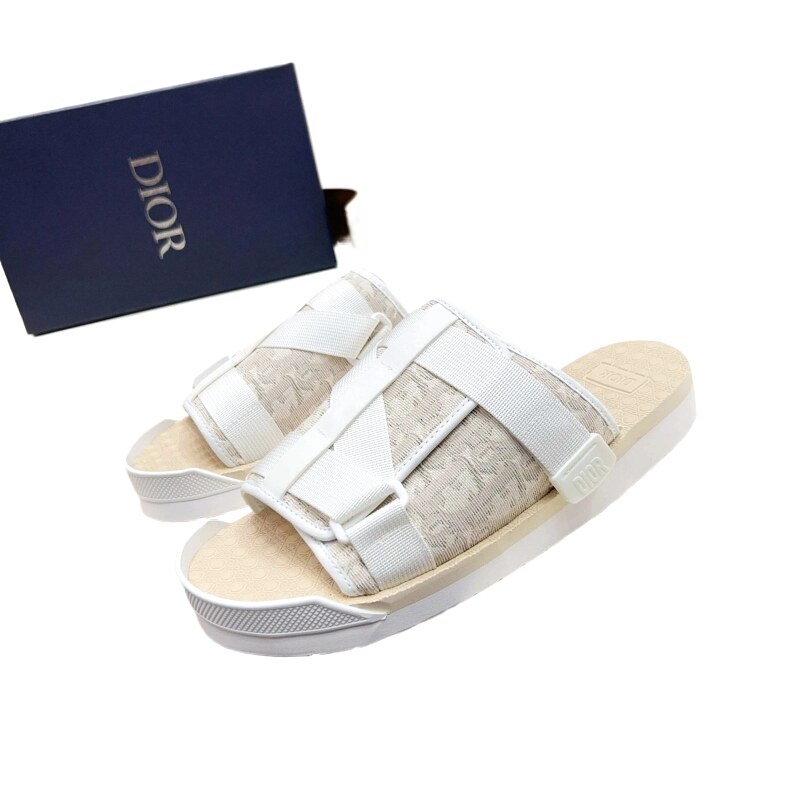 Dior Monogram Collection Light Luxury Style Off-white Slide Sandals