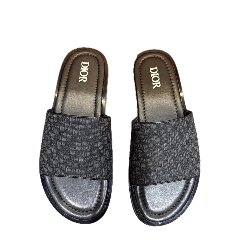 Dior Monogram Light Luxury Style Black Slides