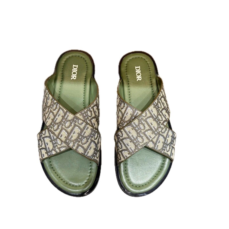 Dior Oblique Vintage-style Military Green Slides