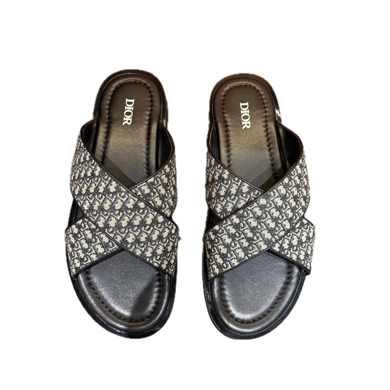 Dior Retro-style Monogram Black and Grey Slides