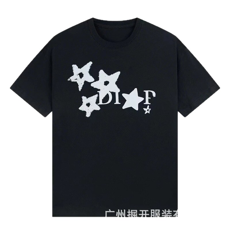 Dior Star Print Street Style Black T-Shirt