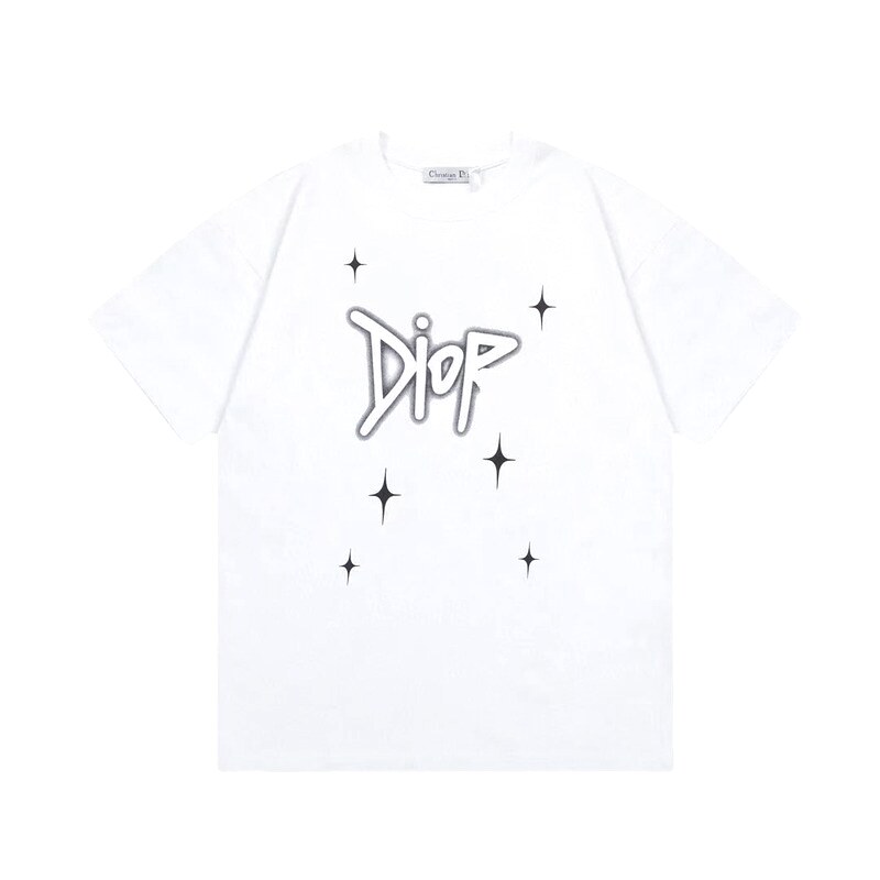 Dior Starburst Graffiti Street Style White Short-sleeve T-shirt