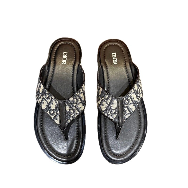 Dior Vintage Monogram Black and Grey Flip-Flops