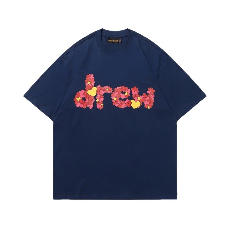 DREW All-over Heart Print Trendy Style Navy Blue Short-sleeve T-shirt