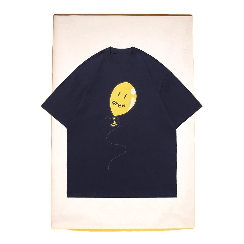 DREW Balloon Smiley Street Style Navy Blue Short Sleeve T-Shirt