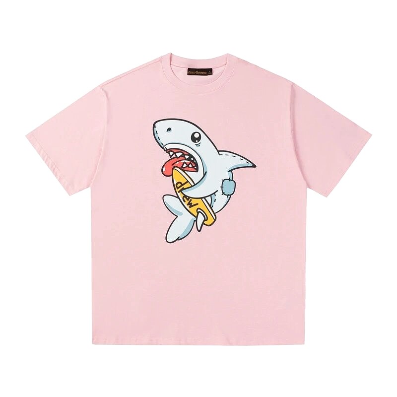 DREW Cartoon Style Shark Print Pink T-shirt