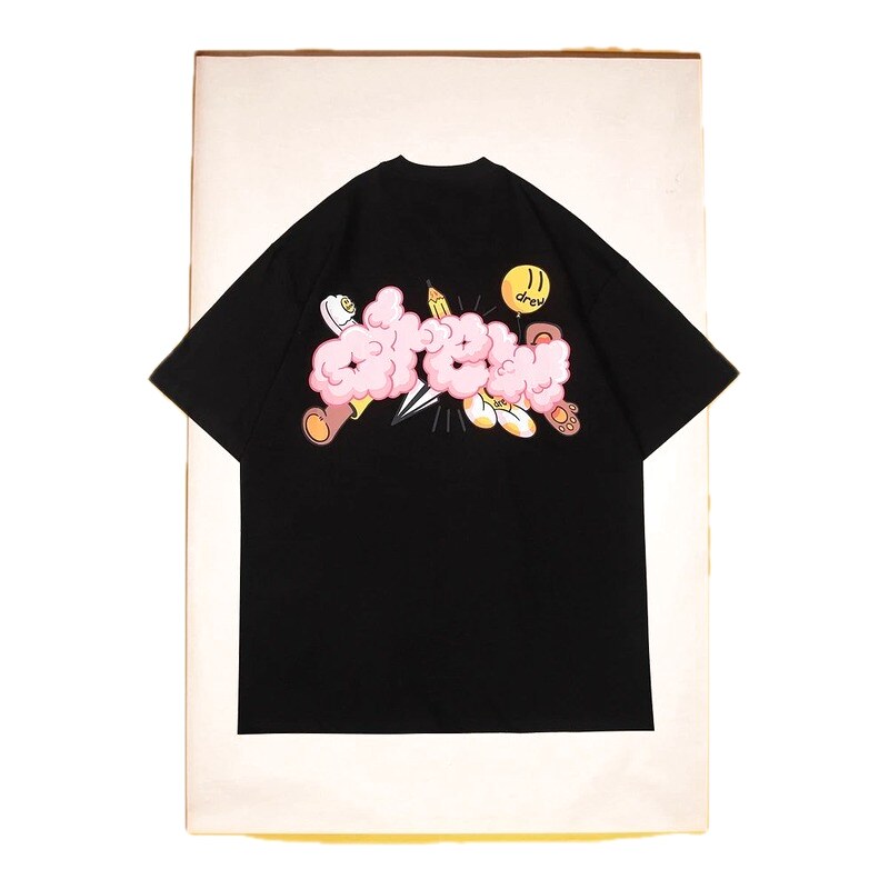 DREW Cloud Print Street Style Black Short Sleeve T-Shirt
