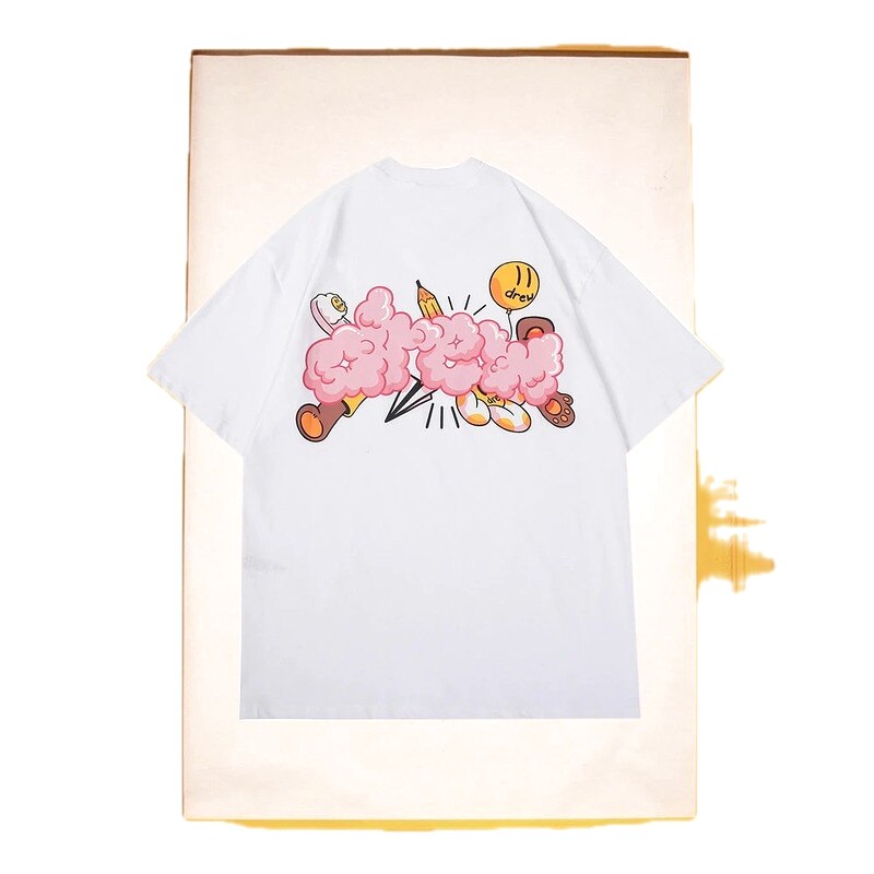 DREW Cloud Print Street Style White Short-sleeve T-shirt
