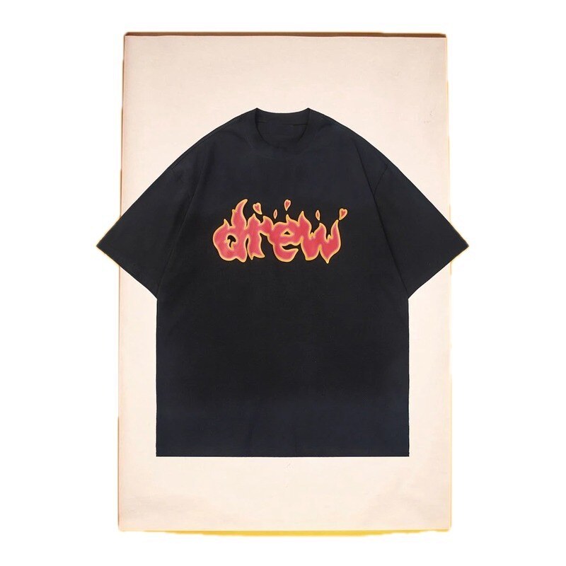 DREW Flame Heart Street Style Black T-shirt