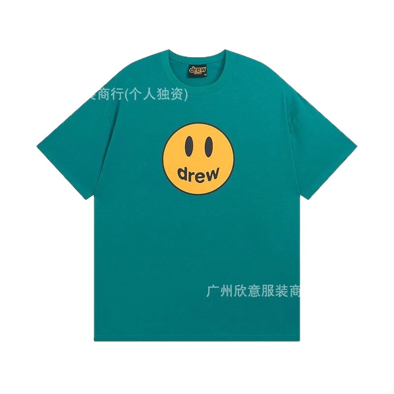 DREW Smiley Face Casual Style Lake Green Short Sleeve T-shirt