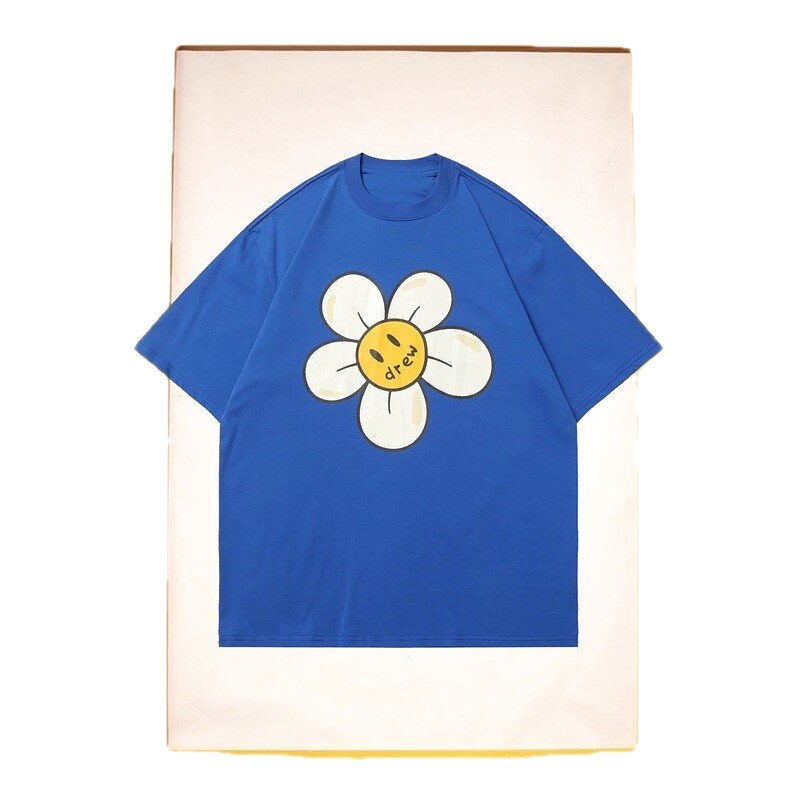 DREW Smiley Face Floral Street Style Blue T-shirt
