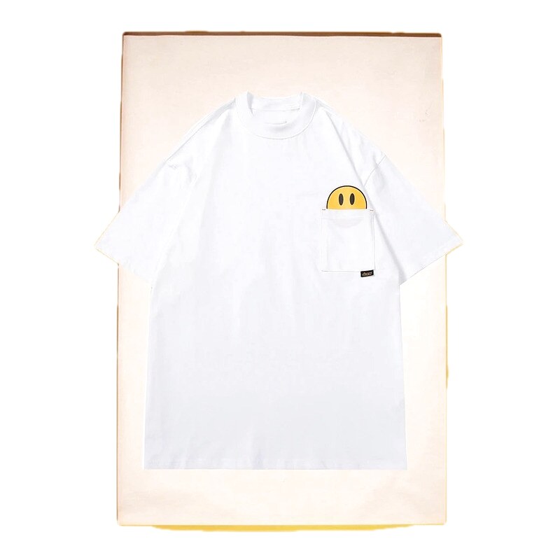 DREW Smiley Face Pocket Street Style White T-Shirt