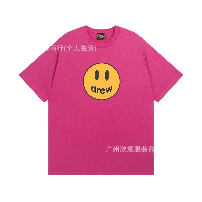 DREW Smiley Face Print Street Style Rose Red T-Shirt