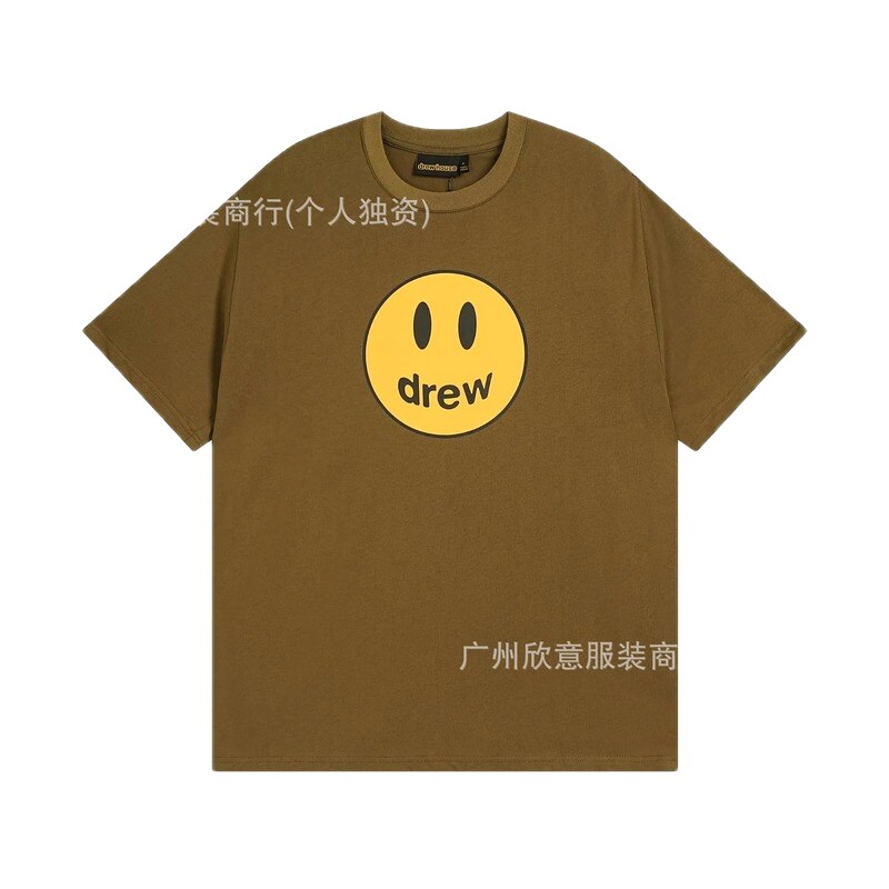 Drew Smiley Face Street Style Brown Short Sleeve T-shirt